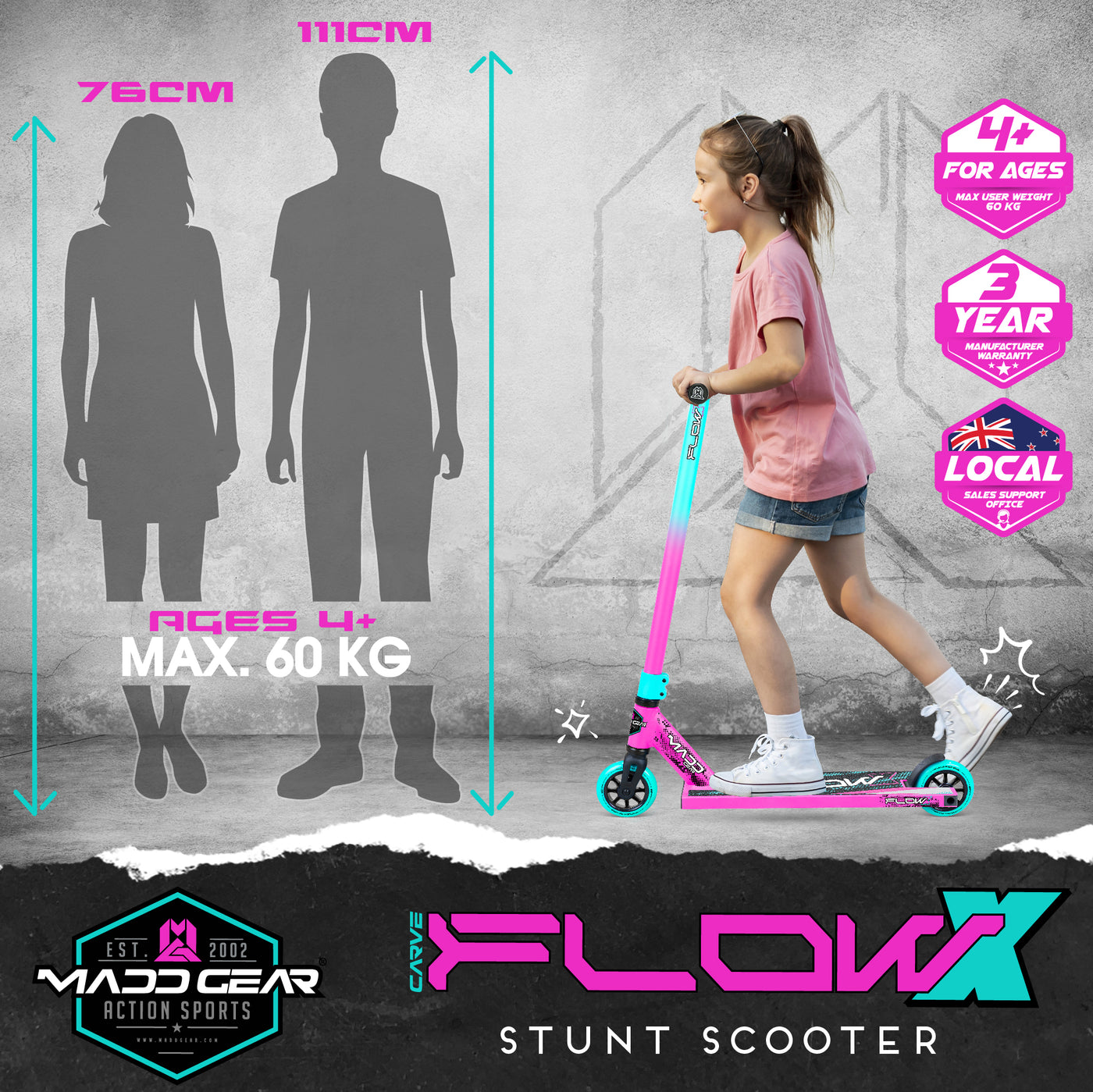 MADD CARVE FLOW-X SCOOTER PINK TEAL