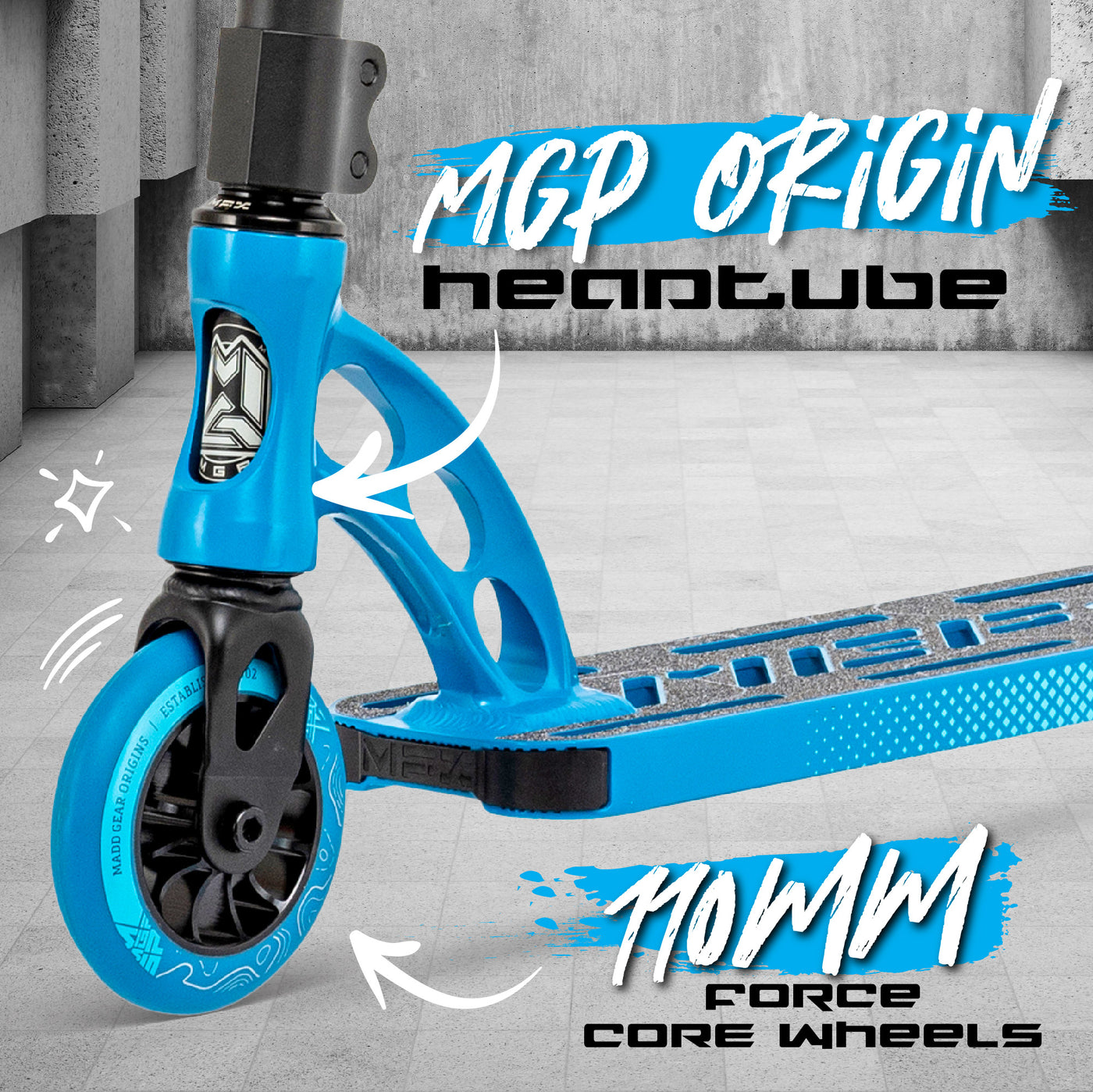 Madd Gear Smooth Riding Lightweight Origin Shredder Pro Stunt Scooter Skatepark 110mm Wheels Blue Bright Blue