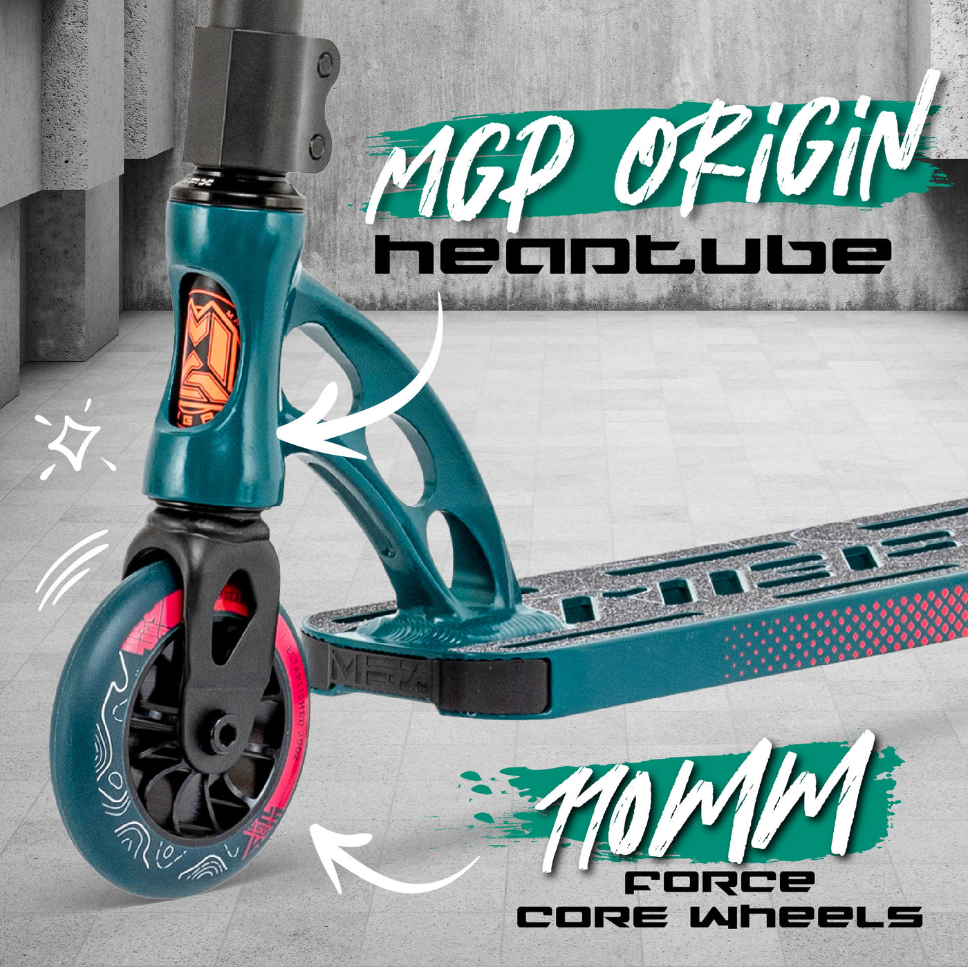 Madd Gear Smooth Riding Lightweight Origin Shredder Pro Stunt Scooter Skatepark 110mm Wheels Teal Pink