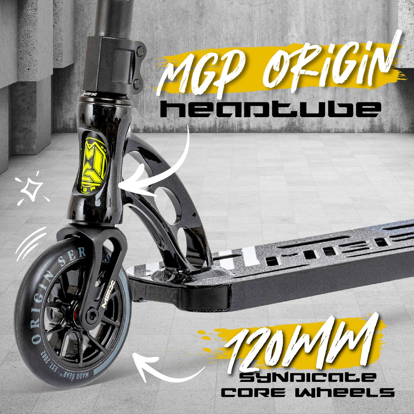 Madd Gear Smooth Riding Lightweight VX10 VX9 Origin Team Pro Stunt Scooter Skatepark 120mm Wheels Chrome Black