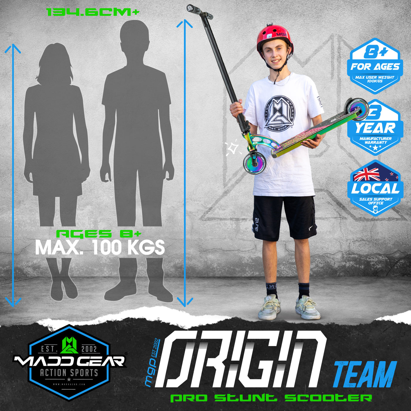 Madd Gear MGP Origin Team Trick Stunt Scooter Neochrome Oil Slick Oilslick Kids