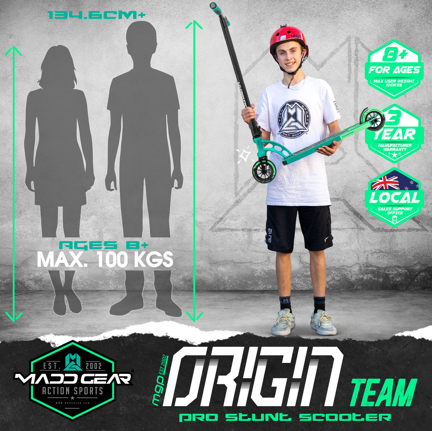 Madd Gear Teal Blue Origin Team Pro Stunt Scooter Complete High Quality Teal Lime Green