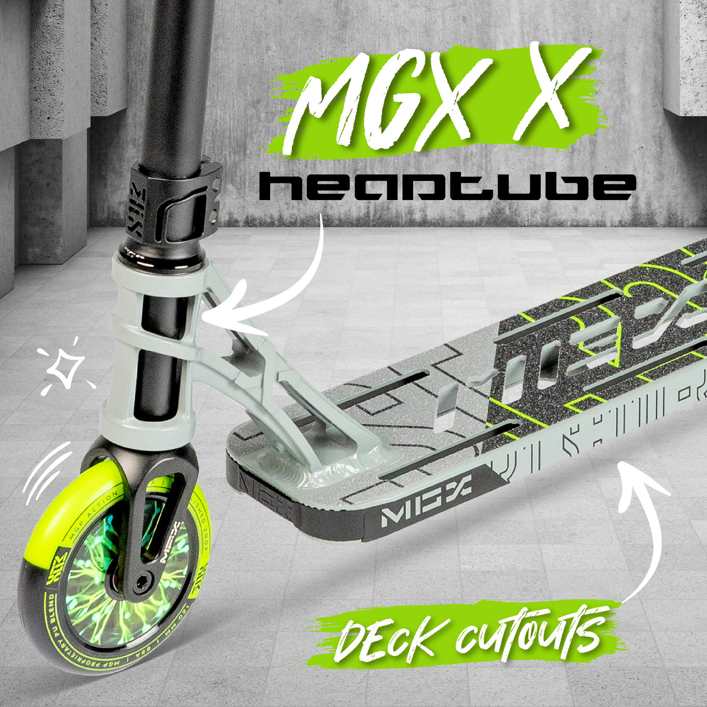 MGX Pro Grey Green Stunt Scooter Lightest Best Madd Gear MGP Headtube