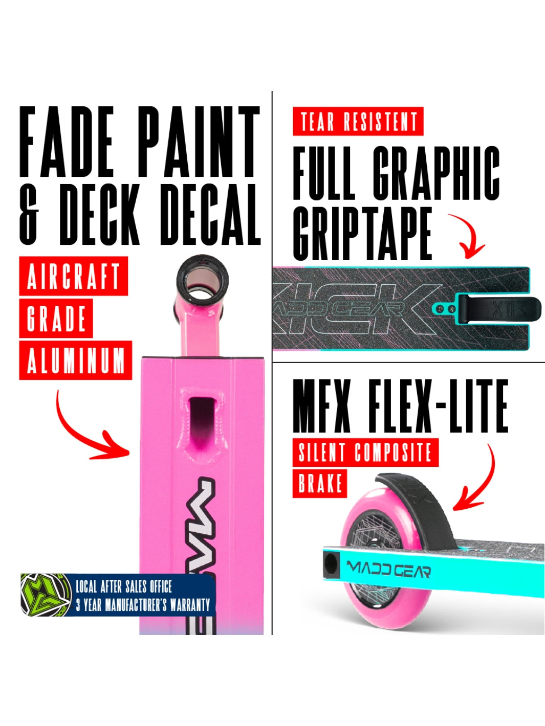 MADD GEAR KICK PRO-X SCOOTER PINK / TEAL