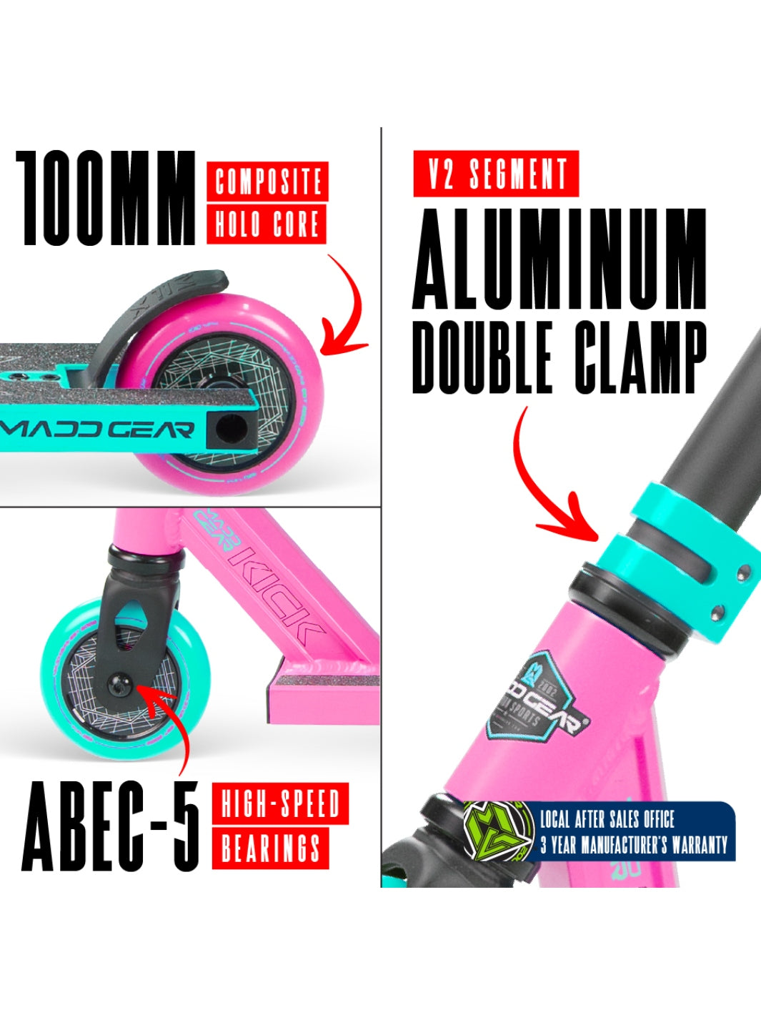 MADD GEAR KICK PRO-X SCOOTER PINK / TEAL