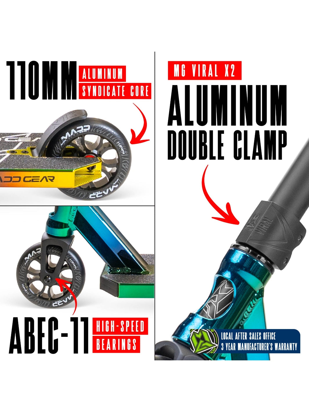 MADD GEAR MG6 KINETIC SCOOTER NEOCHROME